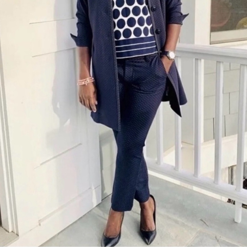 Cabi Carriage Trouser 5679 Navy Blue White Dot Ponte Ankle Stretch Dress Pants 4